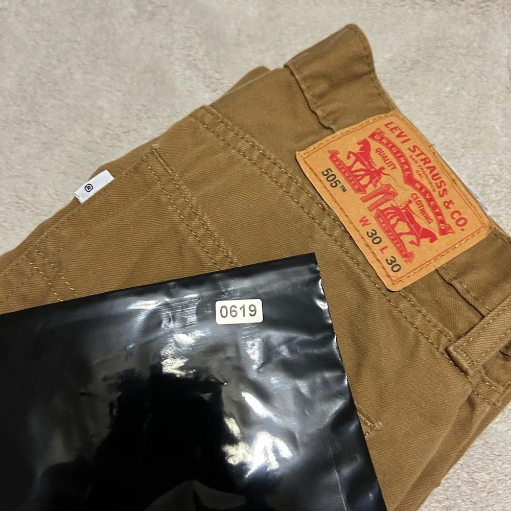 Levi 505 Regular Fit Pants Mens 30x30 Brown Straight‎ Leg Canvas White tab
